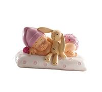 dekora - Figurina Battesimo Bambina Dormiente con Peluche 10 cm, Cake Topper e Decorazione per Torte di Battesimo e Baby Shower