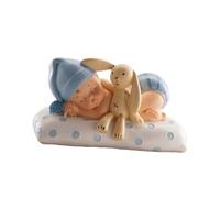dekora - Figurina Battesimo Bambino Dormiente con Peluche 10 cm, Cake Topper e Decorazione per Torte di Battesimo e Baby Shower
