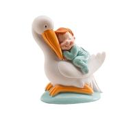 dekora - Figurina Battesimo Bambino Dormiente sulla Cicogna 10 cm, Cake Topper e Decorazione per Torte di Battesimo e Baby Shower