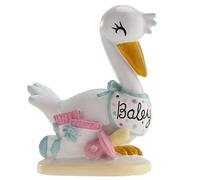 dekora - Figurina Battesimo Cicogna Baby 10 cm, Cake Topper e Decorazione per Torte di Battesimo e Baby Shower