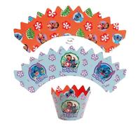 dekora - Kit decorazione cupcake Disney Stitch con licenza ufficiale: topper in carta + 6 fasce tipo pirottini per muffin in cartoncino, double face, riutilizzabile, non commestibile (no forno)