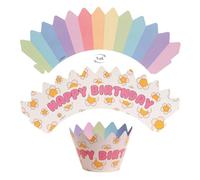 dekora - Kit decorazione cupcake e muffin "Happy birthday" per compleanno bambini: 6 topper + 6 pirottini decorativi reversibile e riutilizzabile non adatto alla cottura in forno