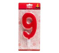 dekora Numero 9 Candela di Compleanno Giganti, Cera, Rosso, 15cm