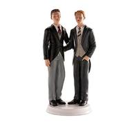 dekora - Sposini per Torta Matrimonio “Coppia di uomini abbracciati” 20 cm di altezza - Cake topper Matrimonio in Resina, Statuine Sposi per torta Nuziale - Base idonea al contatto alimentare