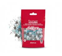 dekora - Sprinkle Mix Fiocchi di Neve 100g - Decorazioni Commestibili per Torte e Cupcake Invernali - Colori Bianco, Blu e Argento - Senza Glutine e Lattosio