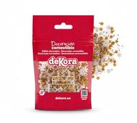 dekora - Sprinkle Mix Fiocchi e Stelle Oro e Bianco 100g - Decorazioni Natalizie Eleganti per Torte e Cupcake - Glitter Commestibili per Torte - Senza Glutine e Lattosio
