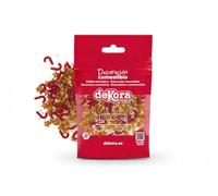dekora - Sprinkle Mix Stelle Dorate e Bastoncini Rossi 100g - Decorazioni Commestibili per Dolci e Torte di Natale - Senza Glutine, Senza Lattosio, Adatte ai Vegetariani