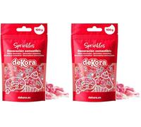 dekora - Sprinkles di zucchero a forma di cuore cavo, multicolore, 100 g - codette e zuccherini per decorare torte, muffin e dolci - ideali per San Valentino e feste romantiche (Confezione da 2)