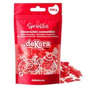 dekora - Confeti Sprinkles Reposteria Comestible - Corazones de Azúcar Rojos y Blancos Adornos Comestibles para Tartas y Cupcakes - 100 g