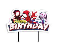 dekora - Torta Topper Spidey Happy Birthday 17,5 × 15 cm - Decorazione per torta per bambini Marvel ufficiale Topper in carta plastificata con bacchette per alimenti