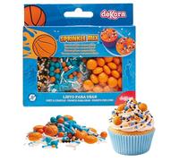 dekora - Zuccherini decorativi per dolci Mix basket, Sprinkles per torte e cupcake, Codette colorate di zucchero, Decorazioni commestibili per torte di compleanno per bambini, Senza glutine 70g