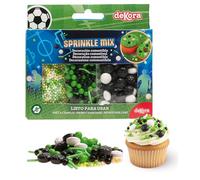dekora - Zuccherini decorativi per dolci Mix calcio, Sprinkles per torte e cupcake, Codette colorate di zucchero, Decorazioni commestibili per torte di compleanno per bambini, Senza glutine 70g