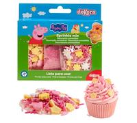 dekora - Zuccherini decorativi per dolci Mix Peppa Pig, Sprinkles per torte e cupcake, Codette colorate di zucchero, Decorazioni commestibili per torte di compleanno per bambini, Senza glutine 70g
