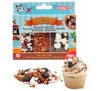 dekora - Zuccherini decorativi per dolci Mix pirati, Sprinkles per torte e cupcake, Codette colorate di zucchero, Decorazioni commestibili per torte di compleanno per bambini, Senza glutine 70g