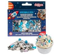 dekora - Zuccherini decorativi per dolci Mix spazio, Sprinkles per torte e cupcake, Codette colorate di zucchero, Decorazioni commestibili per torte di compleanno per bambini, Senza glutine 70g