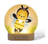 DEKORI Lampada Personalizzata con Nome LED Notturna per Camera da Letto Cameretta Bambini Idea Regalo Compleanno Natale in Legno e Acrilico (Ape)