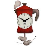 DEKORI Orologio a Pendolo da Parete Mochina - Design Tema Caffè con Tazzina e Fumo in Rilievo - 26x46 cm - Decorativo per Cucina - Made in Italy - (Rossa)