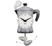 DEKORI Orologio a Pendolo da Parete Mochina - Design Tema Caffè con Tazzina e Fumo in Rilievo - 26x46 cm - Decorativo per Cucina - Made in Italy - (Grigia)