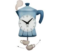 DEKORI Orologio a Pendolo da Parete Mochina - Design Tema Caffè con Tazzina e Fumo in Rilievo - 26x46 cm - Decorativo per Cucina - Made in Italy - (Blu)