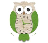 DEKORI Orologio gufo con pendolo. Meccanismo ultra silenzioso. Arreda e rallegra ogni ambiente della casa, cucina salotto cameretta. Prodotto in Italia. (Verde Mela_)