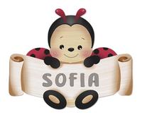 DEKORI Targhetta personalizzabile con nome per la porta, decorazione da parete in legno, sfiziosa idea regalo per regalo battesimo Comunione compleanno. Prodotta in Italia, da DEKORI (Coccinella)