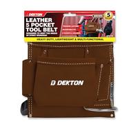 DEKTON Cintura porta attrezzi in pelle per professionisti, resistente, con 5 tasche, con vestibilità regolabile, organizer per falegnami, elettricisti, porta martello, marrone