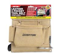 DEKTON Cintura porta attrezzi in pelle per professionisti, resistente grembiule da lavoro con 5 tasche, vestibilità regolabile, organizer per falegnami, elettricisti, porta martello, cammello