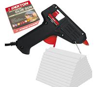 Dekton Mini pistola per colla da 10 W con 100 bastoncini di colla, ugello antigoccia, riscaldamento rapido, ideale per fai da te, artigianato e riparazioni, include supporto da scrivania, nero e rosso
