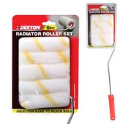 Dekton Set di 6 rulli per radiatore, con manico lungo, 10,2 cm, con 5 manicotti a pelo medio, ideale per aree difficili da raggiungere dietro i radiatori, adatto per vernici a emulsione