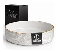 DEKUDÙ Insalatiera Ceramica Gres di Qualità Ciotola Insalata - Realizzata a mano -1 pezzi ∅ 25 cm - Elevata durezza - Lavabile in lavastoviglie e Adatto microonde - Piatti Moderni - Bianco