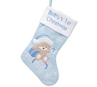 Del Neonato 1st Calza Natale con Ricamato Fiocco di Neve E Orso Design - Blu