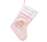 Del Neonato 1st Calza Natale con Ricamato Fiocco di Neve E Orso Design - Rosa