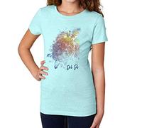 Del Sol - Maglietta da bambina con motivo tartaruga, colore: blu e bianco e blu ghiaccio - cambia da blu e bianco a colori vivaci al sole - 100% cotone pettinato ad anello, manica corta - Taglia YXS
