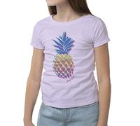Del Sol - Maglietta da ragazzina con ananas Love, colore lilla, cambia da rosa e verde a colori vivaci al sole, 100% cotone pettinato, a maniche corte, taglia YXS