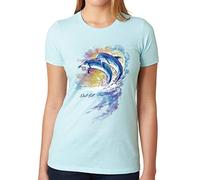 Del Sol Premium Crew Tee da donna - Watercolor Dolphin, Ice Blue - Cambia da blu a colori vivaci al sole - 60% cotone pettinato ad anello, 40% poliestere Jersey - Taglia 2XL
