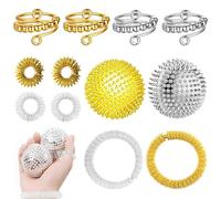 Delaihuil 12 Pezzi 2 Palline Massaggianti a Forma Di Riccio, 4 Anelli Antistress, 4 Anelli Per Digitopressione, 2 Braccialetti Massaggianti Per Alleviare Lo Stress o Per Massaggi (Oro, Argento)