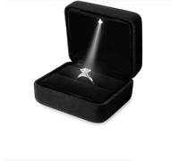 DELALO® Scatola per anelli con luce LED - Scatola per anelli in velluto - Scatola per anelli con illuminazione LED - Per fidanzamento, proposta di matrimonio, matrimonio (Nero)