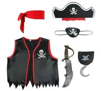 Delanhon Accessori da pirata per bambini, accessori per costume da pirata, cappello da capitano gancio, benda per la Giornata mondiale del libro, costume di Halloween per bambini