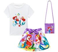 Delanhon - T-shirt con stampa 3D principessa carina per bambina + gonna + borsa per completi da principessa, viola 2, 140