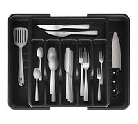 Deleca Portaposate per cassetti, 57 x 38 cm, inserto per posate con coperchio, in plastica nera, inserto per cassetti da cucina con 8 scomparti, organizer per cassetti da cucina