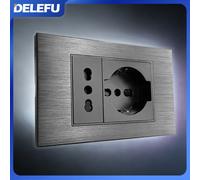 DELEFU Filo di Alluminio Nero Italia USB TypeC Presa a muro a ricarica rapida Schuko Tuya Wifi Smart Switch Sat TV Tel Campanello Tenda