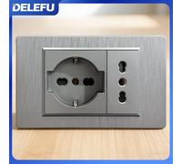 DELEFU Grigio PC Spazzolato Italia Cile USB TypeC Presa di Ricarica Veloce Schuko Tuya Wifi Smart Switch Sat TV Tel Campanello Tenda