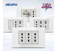 DELEFU Pannello in vetro SC70 118mm Bianco Standard italiano USB tipo C Ricarica rapida Presa a muro Interruttore TV Telefono CAT5 CAT6