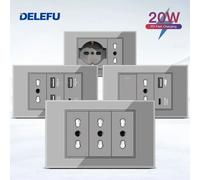 DELEFU Vetro temperato grigio Italia USB TypeC Presa a muro a ricarica rapida Schuko Tuya Wifi Smart Switch Sat TV Tel Campanello Cile