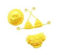 DELEY Bambino Bambine Costumi da Bagno 3pcs Bikini Set Increspature Pizzo Costumi da Bagno Giallo 7-8 Anni