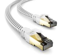 deleyCON 0,25m Cavo di Rete Cat8 Piatto Nylon, 40Gbps 2000MHz - Bianco | Cavo patch Ethernet LAN con connettore RJ45, per gaming, internet, TV, PC, switch, router, modem, pannello di permutazione.