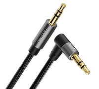 deleyCON 1,5m Cavo AUX Jack 3,5 mm - Cavo Audio Stereo in Tessuto con Connettori in Metallo - Jack Dritto su Jack Angolato a 90° - per Smartphone, Tablet, Cuffie, Hi-Fi, Autoradio