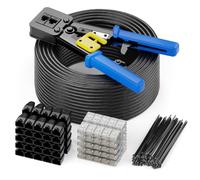 deleyCON 100m CAT6 Cavo Patch per Esterni Set di Installazione Incl. Pinza di Crimpatura Fascette per Cavi & 50 Connettore RJ45-250 MHz AWG 24 - Resistente ai Raggi UV Mantello LDPE - Nero