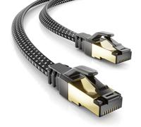 deleyCON 10m Cavo di Rete Cat8 Piatto Nylon, 40Gbps 2000MHz - Nero | Cavo patch Ethernet LAN con connettore RJ45, per gaming, internet, TV, PC, switch, router, modem, pannello di permutazione.