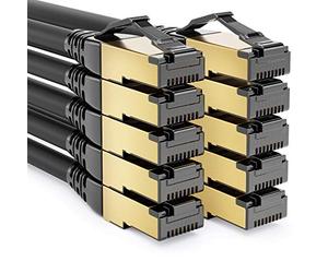 deleyCON 10x 1m CAT8.1 Cavo di Collegamento Cavo di Rete Cavo Dati CAT8.1 S/FTP PIMF 2000MHz 40Gbit RJ45 LAN DSL Cavo CAT.8 Cavo Ethernet Connettore RJ45 - Nero